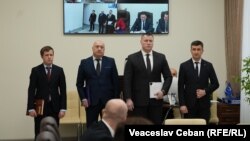 Cei patru candidați la funcția de procuror general, în fața Consiliului Superior al Procurorilor. De la stânga la dreapta: Octavian Iachimovschi, Andrei Coca, Igor Demciucin, Ion Munteanu.