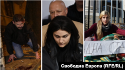 Колаж със снимки от 2023 г. От ляво надясно - мъж, заснет след удари на полицаи по време на протест срещу Българския футболен съюз. Дебора Михайлова, която беше пребита от бившия си приятел. Габриела Банкова, която проведе гладна стачка за правата на транс хората.