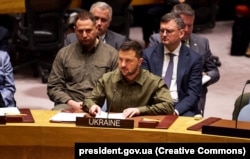 Президент України Володимир Зеленський під час виступу на засіданні Ради безпеки ООН, 20 вересня 2023 року