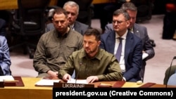 Ukrainian President Volodymyr Zelenskiy attends a UN Security Council meeting in New York on September 20.
