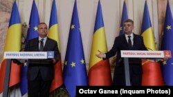 Premierul Marcel Ciolacu (dreapta) și liderul PNL Nicolae Ciucă (stânga) sunt în căutarea unor independeți pentru Primăria Capitalei și prima poziție pe listele de la alegerile europarlamentare.