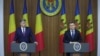 Prim-ministrul României Marcel Ciolacu și premierul moldovean Dorin Recean în timpul unor declarații de presă la Chișinău, pe 21 mai 2023