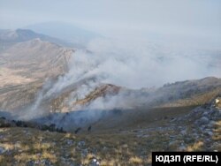 Кадър от пожара в Гърция, в близост до българската граница, 21 юли 2024 г.