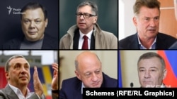 Balról jobbra a szankcionált orosz oligarchák: Mihail Fridman, Pjotr Aven, Andrej Kosogov, Jevgenyij Giner, Alekszandr Babakov és Arkagyij Rotenberg. Ukrajna rendeleteket bocsátott ki Oroszország több ezer prominens állampolgárának szankcionálásáról