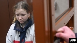 Darya Trepova attends a court hearing at the Basmanny district court in Moscow on April 4.