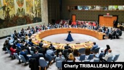Съветът за сигурност на ООН провежда заседание за ситуацията в Близкия изток, включително неотдавнашната атака на Иран срещу Израел, в централата на ООН в Ню Йорк на 14 април 2024 г. 