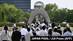 Imagine de la ceremonia de comemorare a victimelor atacului cu bomba atomică de la Hiroshima, din 6 august 1945, la 79 de ani de la acel moment, marți 6 august 2024.