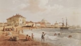 This painting of the beach at Yevpatoria, western Crimea, is one of 52 illustrations of the peninsula made by Swiss-Italian artist Carlo Bossoli (1815-84).&nbsp;&nbsp;