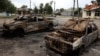 Cars destroyed by an apparent Russian cluster-munitions strike on the Ukrainian town of Lyman on July 8. 