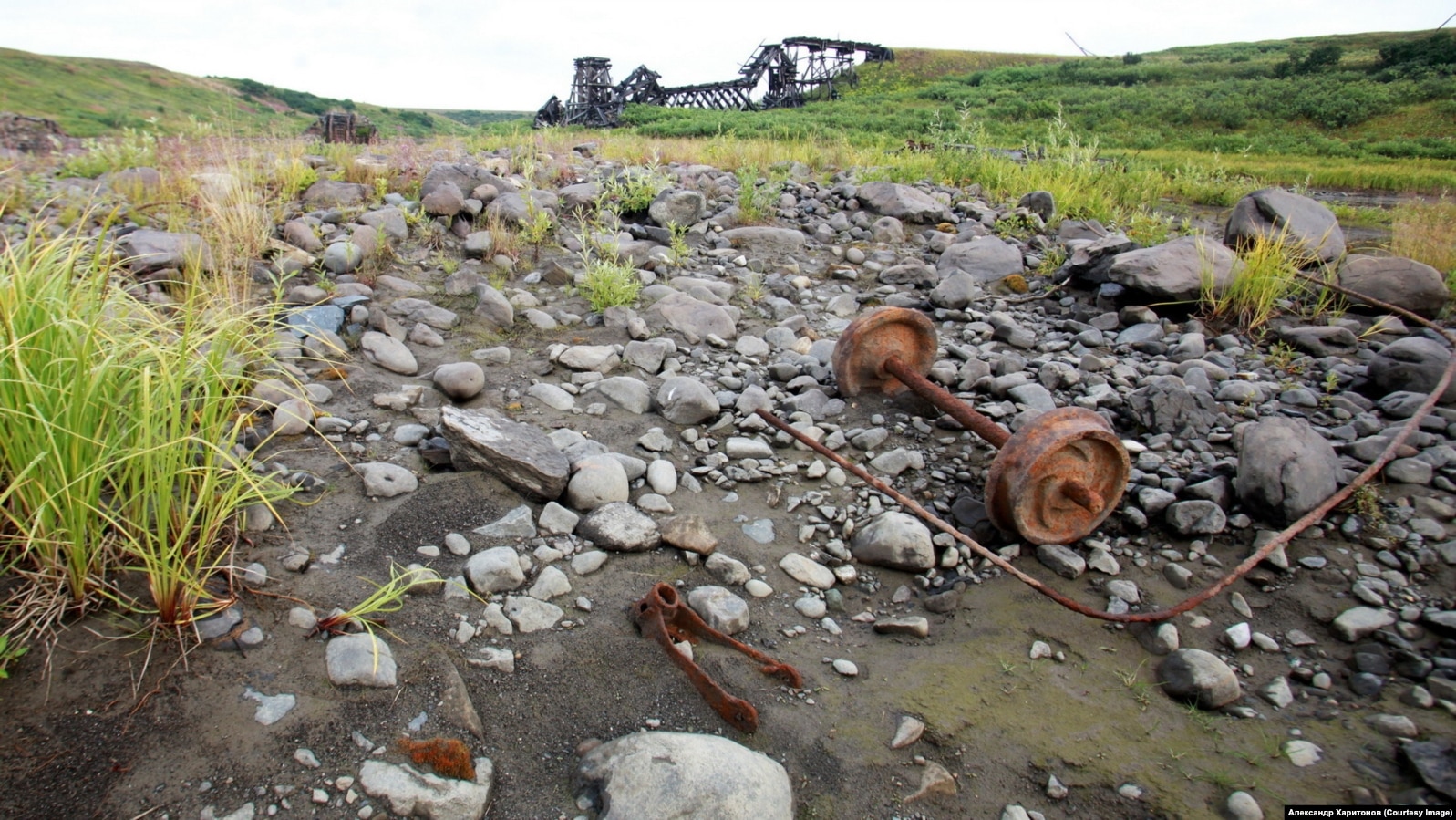 The remains of a railway bridge that was destroyed by flooding.