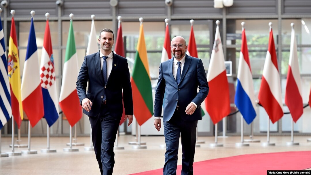 Premijer Crne Gore Milojko Spajić i predsjednik Evropskog savjeta Šarl Mišel u Briselu, 3. jun