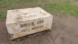 The pedestal on which the statue of movie star Bruce Lee stood, Mostar, March 4, 2024.