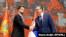Predsednik Crne Gore Jakov Milatović sa predsednikom Srbije Aleksandrom Vučićem. Ovo je Milatovićeva prva zvanična poseta Beogradu, 10. jul 2023.