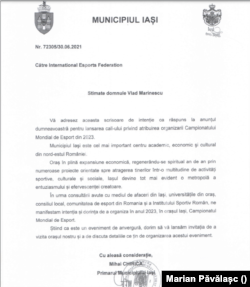 Invitația trimisă și semnată de primarul Iașiului, Mihai Chirica