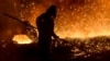 A steelworker at a blast furnace of the Zaporizhstal steel plant in February.