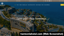 Screenshot web stranice luksuznog kompleksa "Harmonia" na Zavali u Budvi u kome je sjedište preduzeća Onlimonte, čiji su vlasnici Dmitrij i Olga Senin