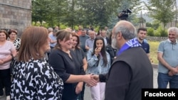 Armenia - Archbishop Bagrat Galstanian meets supporters in the Syunik town of Sisian, June 30, 2024.