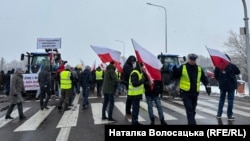 Polish farmers protest at the Dorohusk checkpoint in Poland on February 9.