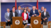 Prestavnici opozicije u RS-u na konferenciji za medije u Banjaluci, za desnom govornicom Milan Miličević, predsjednik SDS-a (foto-arhiv)