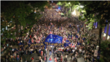 Protesters swarm the streets of Tbilisi to demonstrate against the so-called foreign agent law on April 28.