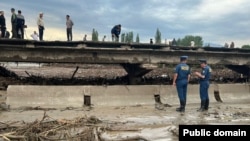 The aftermath of a mudslide that occurred in Kyrgyzstan's Nookat district last week. 