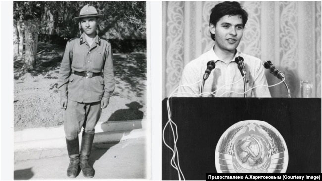 Kharitonov nella sua uniforme militare e parlando alla fine degli anni '80.