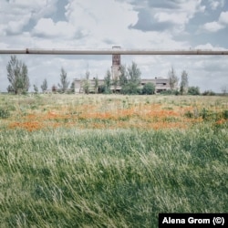Poppies and a disused mine on the outskirts of Maryinka in 2017.