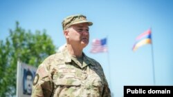 Armenia - U.S. Major General James Kriesel watches a U.S.-Armenian military exercise outside Yerevan, July 23, 2024.