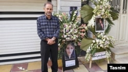 Amjad Amini, father of Mahsa Amini, pictured at her funeral in September 2022. The 22-year-old died while in police custody for allegedly wearing her head scarf improperly.