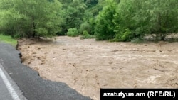 Armenia - A section of the Dilijan-Ijevan road damaged by flooding, May 26, 2024.