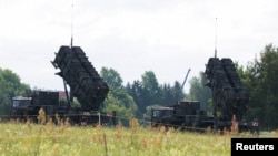 German Patriot system units are seen at the Vilnius airport ahead of a NATO summit in July 2023. 