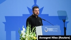 Президент України Володимир Зеленський виступає на Конференції з відновлення України в Берліні, Німеччина, 11 червня 2024 року