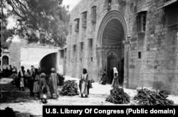 The entrance to the Cathedral of St. James in Jerusalem's Armenian Quarter at the start of the 20th century.