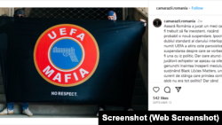 Instagram post rumunske ultranacionalističke grupe Camarazii is septembra na kom piše "UEFA mafija. Nema poštovanja".