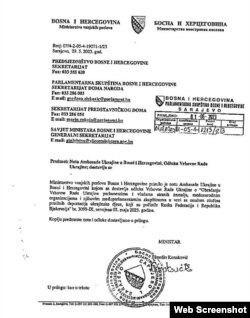 Dokument koji je proslijeđen Parlamentu BiH.