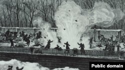 Ілюстрацыйная выява. Замах на жыцьцё Аляксандра ІІ: выбух другой бомбы, 1 сакавіка 1881 году. Мастак — Арнольд Бальдынгер