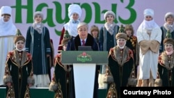 Kazakh President Qasym-Zhomart Toqaev speaks at Norouz celebrations in Astana on March 21.