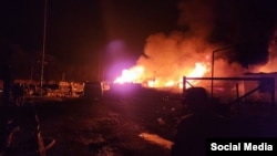 A photo from social media purports to show the explosion at a fuel depot near the Stepanakert-Askeran Highway on September 25.