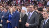 Predsednik Srbije Aleksandar Vučić, patrijarh Srpske pravoslavne crkve Porfirije i predsednik bh entiteta Republika Srpska Milorad Dodik na obeležavanju Dana srpskog jedinstva, slobode i nacionalne zastave u Nišu, na jugu Srbije, 15. septembra 2023. 