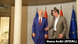 Takimi i kryeministrit të Shqipërisë, Edi Rama me presidentin e Serbisë, Aleksandar Vuçiq. Beograd, 7 korrik 2023.