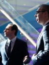 Kryeministri i Kosovës, Albin Kurti, dhe presidenti i Serbisë, Aleksandar Vuçiq, gjatë pjesëmarrjes në një takim të zyrtarëve evropianë me udhëheqës të Ballkanit Perëndimor në Shkup, më 22 janar 2024.
