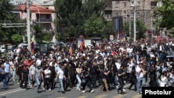 Armenia - Protesters march through the center of Yerevan, May 10, 2024.