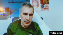 An emaciated Mikheil Saakashvili joined the trial via a videolink from a Tbilisi hospital. 