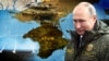 Владимир Путин на фоне карты полуострова Крым, иллюстрационный коллаж