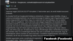 Az esetről beszámoló Facebook-csoport posztja