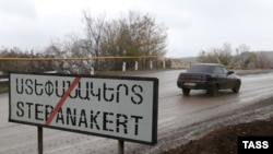  NAGORNO-KARABAKH - A road sign outside Stepanakert, December 6, 2020.