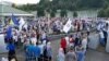 Participants of the peach march arrive in Srebrenica, Bosnia-Herzegovina, on July 10.