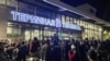 Local people gather for a pro-Palestinian rally at the Makhachkala airport ahead of the arrival of a scheduled flight from Tel Aviv on October 29.