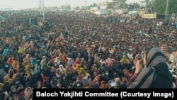 Protesters led by Mahrang Baloch take to the streets in Pakistan's Balochistan Province in July 2024.