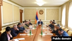 Nagorno-Karabakh - President Arayik Harutiunian chairs an emergency meeting in Stepanakert, March 6, 2023.
